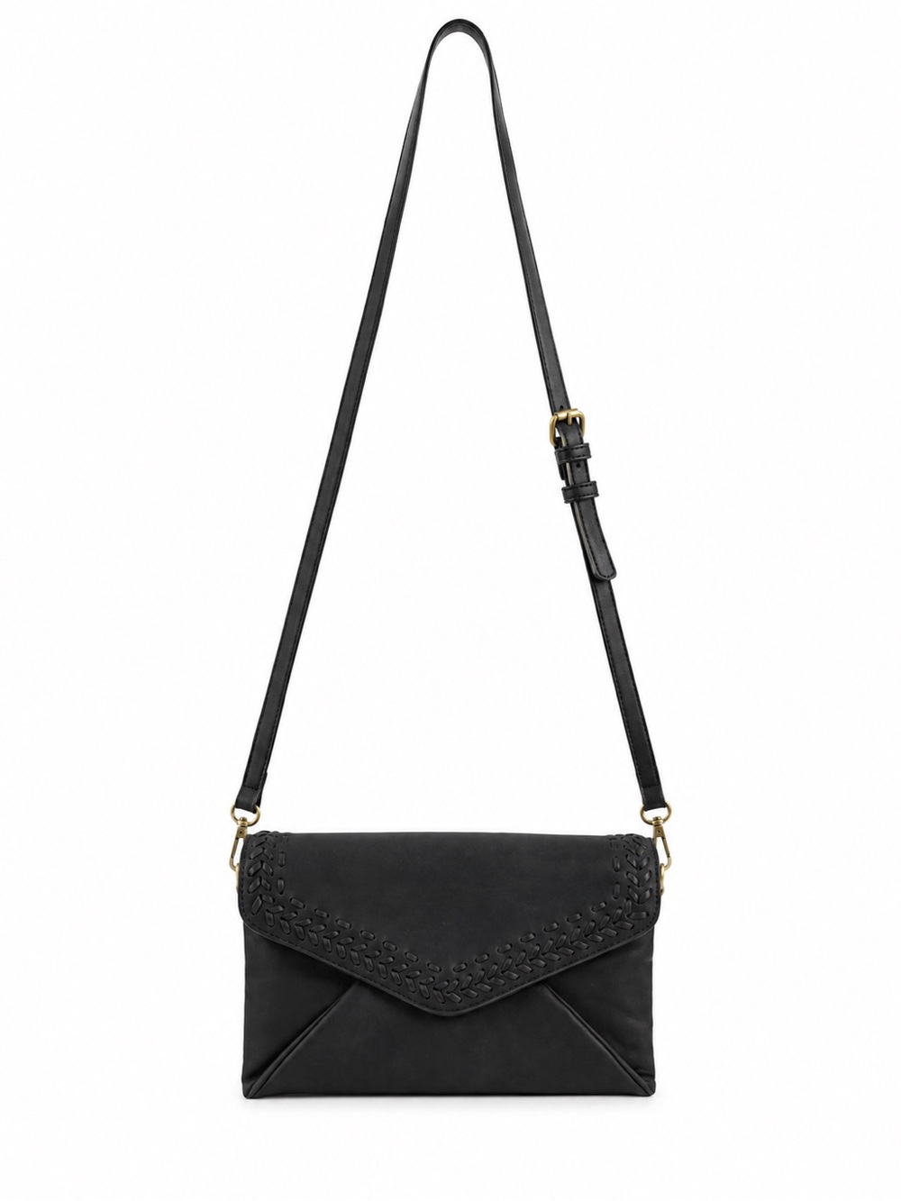 Street Level Black Envelope Crossbody Bag with Braided Trim